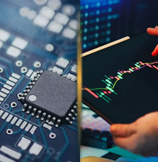 Semiconductor chip and stock trading chart composite