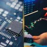 Semiconductor chip and stock trading chart composite